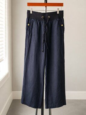Guess Los Angeles Navy Linen Wide Leg Pants Size Small